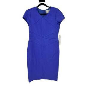 Worth New York Dress Womens 6 Sheath Double Face Piped Cornflower Blue Wool NWT